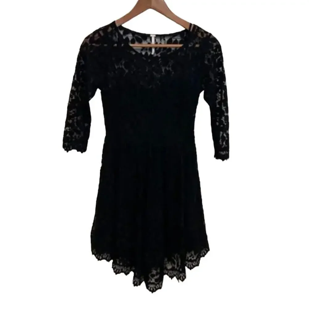 Free People Floral Mesh Mini Black Lace Dress- Size 2